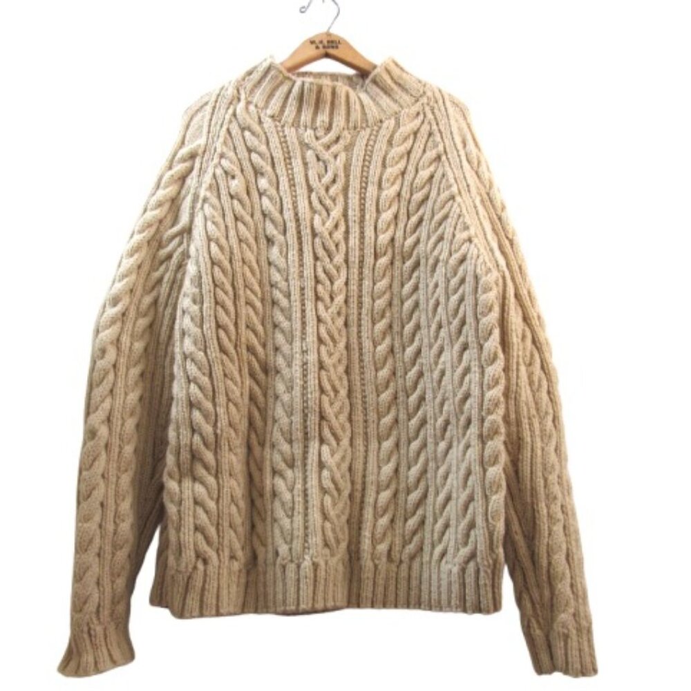 Aran Hand Knit Cabled Wool Sweater Knitted by Mom